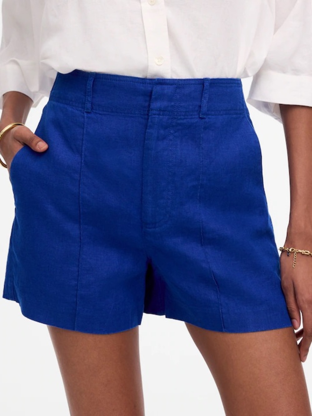 Madewell Pintucked Shorts 100% Linen Tailored Bright Sapphire Blue Size 12